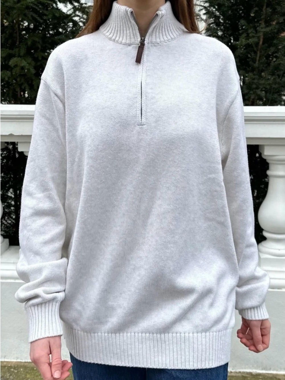 Brandy Melville Light Gray Half-Zip Turtleneck Pullover